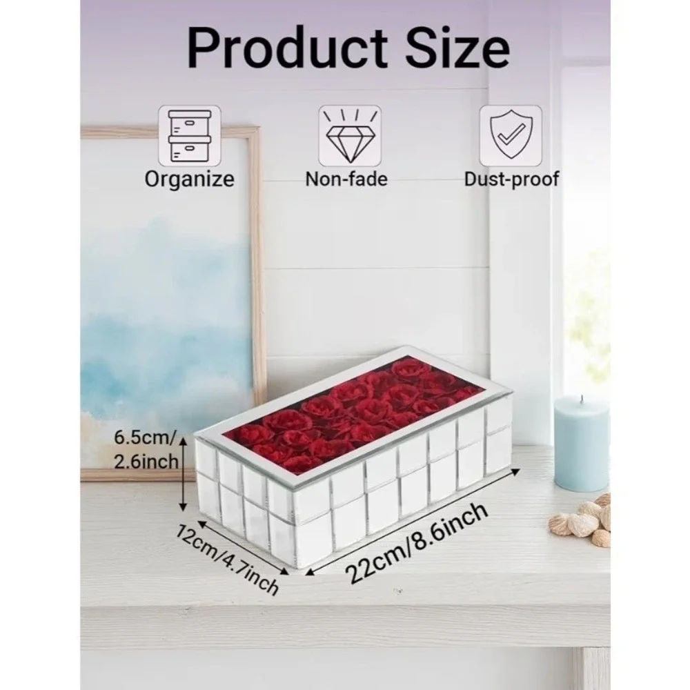 Mirrored Rose Jewelry Box Red Eternal Roses Glass Ring Organizer Gift